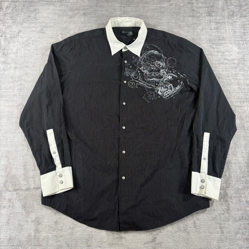 International Concepts Shirt Mens XL Black Pearl snap Pinstripe Vtg Y2K Gothic